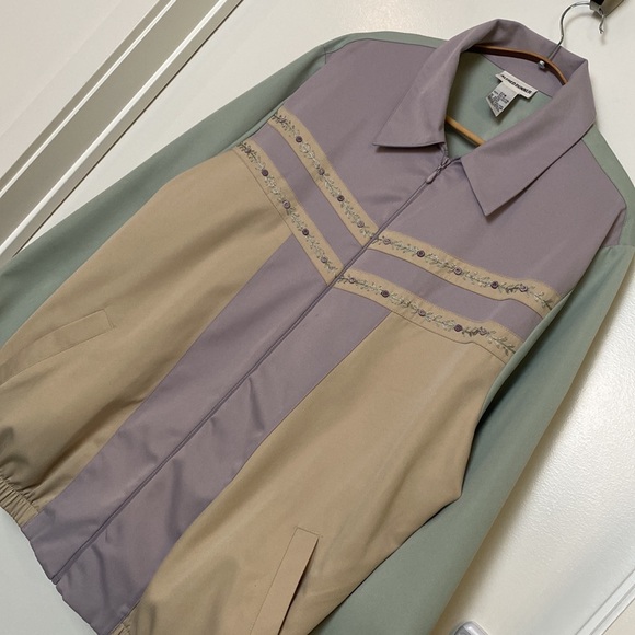 Vintage Jacket Women XL 22W Tan Pastels 90s Floral Embroidery Cottagecore Spring - Picture 4 of 16